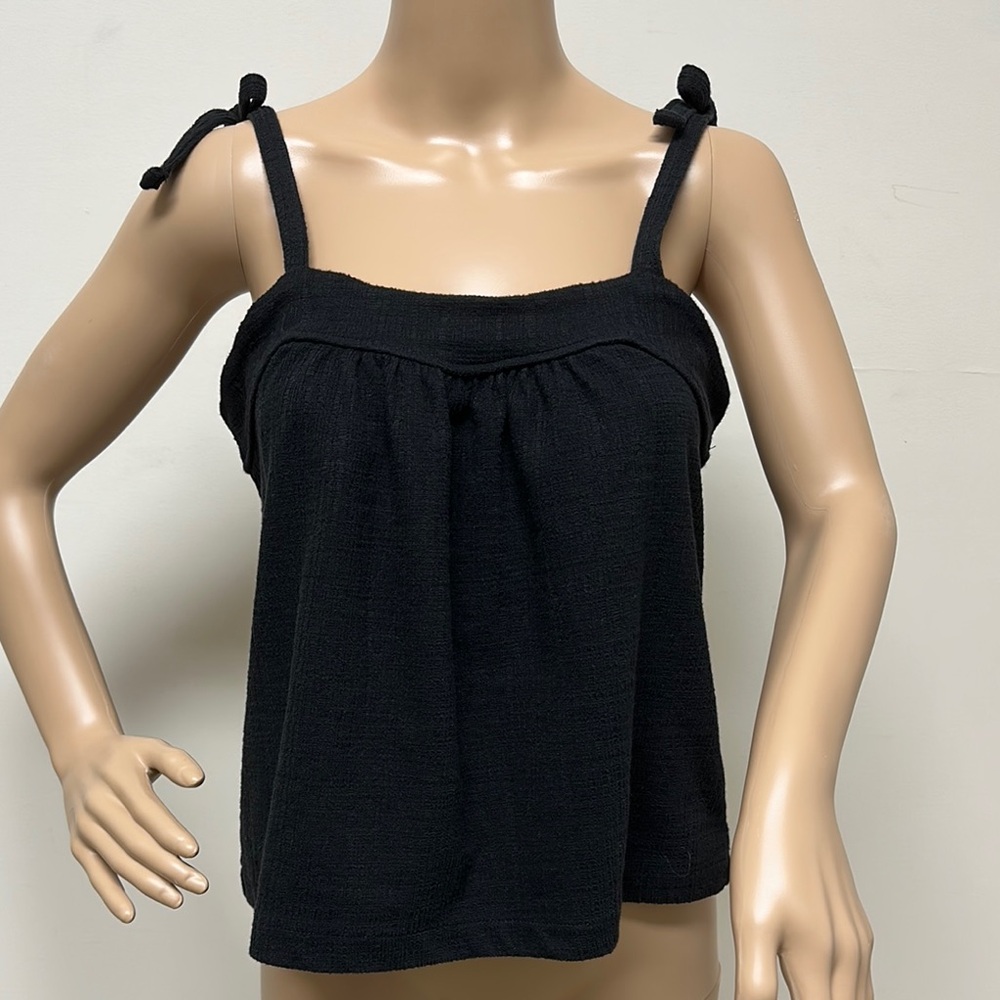 Madewell Black Cropped Shoulder-Tie Cotten Blend  Top size XS